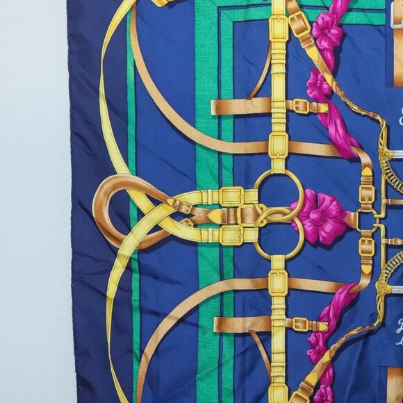 HERMES Carre90 Scarf ""Grand Manège"" Silk Blue - Picture 5 of 15